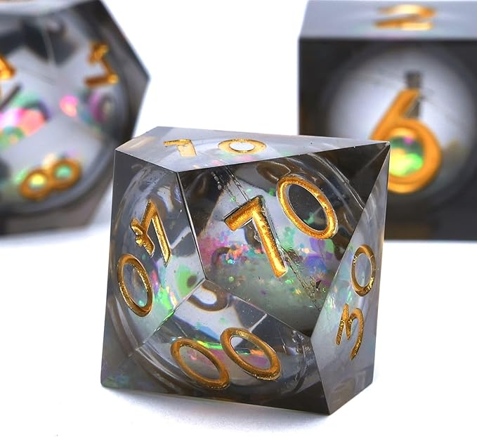 Liquid Core Quicksand Resin DND Dice, Sharp Edge Dungeons and Dragons Polyhedron Game Dice Set for Role Playing Games RPG Explorer Magic, Holiday Birthday Gifts Party Favors