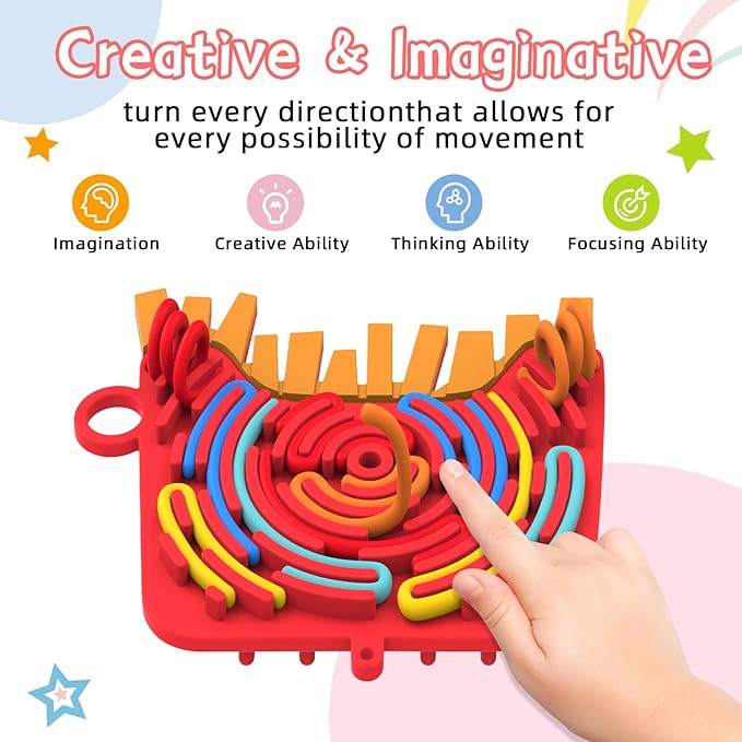 Silicone Sensory Activity Board,Double-Sided Busy Board for Fine Motor Skill,Fidget Toy for Calming, Stress, Anxiety, ADHD , Autism , Silent, No Mess , Kids 3+ & Adults(Chips,Red)