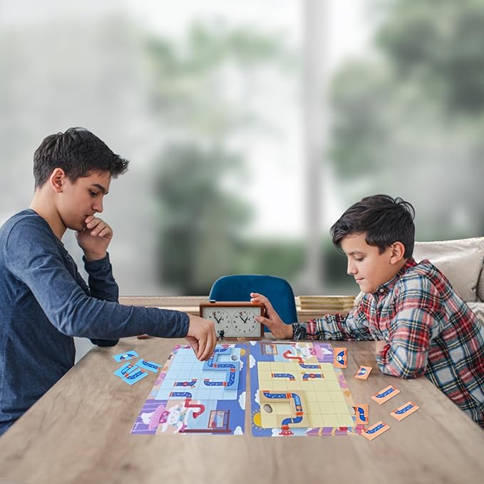 Match Pipe Puzzle Board Game,with Game Cards（30 Scenes）,Classic Path Planning Game,STEM Educational Toys,Family Game,Children's Day Gifts,Logic Labyrinth Games for Adults and Kids(2 Puzzles).