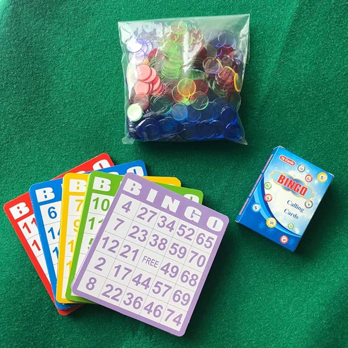 Yuanhe Bingo Cards Game Set - Includes 50 Bingo Cards,500 Colorful Transparent Bingo Chips and Deck of Calling Cards, Great for Adults Kids Family Game Nights, School Classroom Activity, Bingo Parites