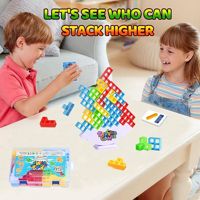 Tower Stack Game for Kids 8-12, 48PCS Educational Stacking Toy Balance Block Game for Ages 6-8, Fun Board Games for Kids and Adults