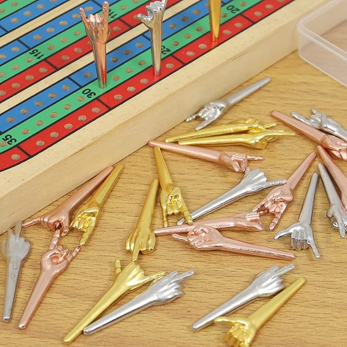 27Pcs Funny Finger Cribbage Board Pegs,Metal Cribbage Pegs Fit 1/8 Holes, Cribbage Accessories for Family Traditional Peg Board Game(3 Color,3 Styles,Come with Plastic Box)