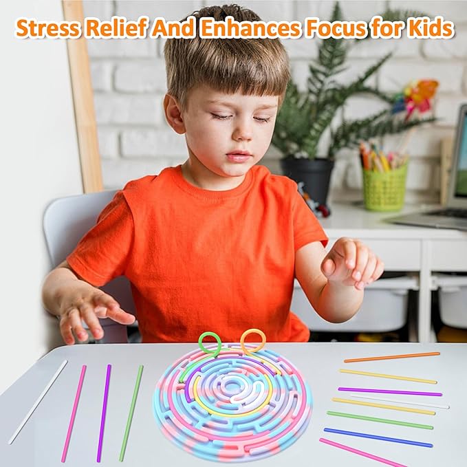 Sensory Activity Board for Kids and Adults, Double-Sided Silicone Fidgets Toys - Silent, No Mess, for Calming, Stress Anxiety, ADHD&Autism - Includes Portable Travel Bag &12Strings Rainbow