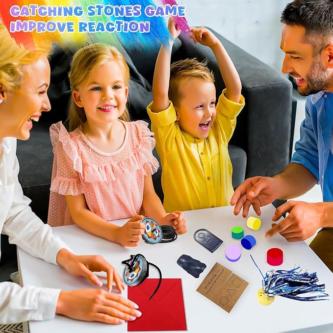 Amerzam Gonggi Korean Game, Gonggi Korean Tossing Game Set (Korean Traditional Play) Jebi chagi Stone catching Biseokchigi Paeng-y DDAKJI Family Party Collections (1 Set)