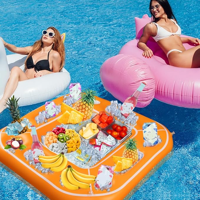 Floating Table for Pool Game with Waterproof Playing Cards, Inflatable Pool Party Tray Float for Drink Snack Holder, Floating Card Game Table, Pool Accessories for Hot Tub, Beach Summer Parties Green
