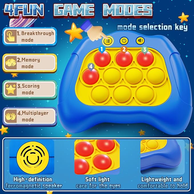 Quick Push Game，Pop Game Fidget Toys, Fast Push Bubble Game, Handheld Puzzle Game Sensory Toys ，Light Up Push Pop Game for Kids 3-12 Girls and Boys Teens Adults Decompression (Blue)