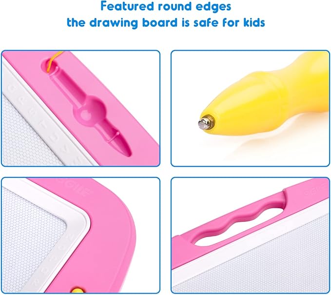 SGILE Large Magnetic Drawing Board - 4 Colors 16×13in Writing Painting Doodle Pad with 4 Stamps for Toddlers, Learning Educational Toy Etch Sketch Gift for 36+ Month Kids Girls Boys, Pink