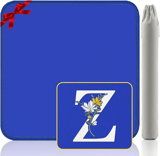 Mahjong Mat for Table | Neoprene Anti-Slip Noise Reduction | 32.4x32.4 Inch Blue | Perfect for American Mahjong, Poker, Card & Board Games | Great Gift Idea(Custom Letter Z Edition)