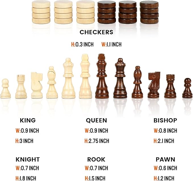 LEAP Magnetic Wooden Chess Sets 15 inch Foldable Chess Board 3 inch King Height Chess Pieces Travel Chess Sets, Chess Board Set with 2 Extra Pieces and Storage Slots for Beginer, Adults