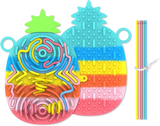 Silicone Sensory Activity Board,Double-Sided Busy Board for Fine Motor Skill,Fidget Toy for Calming, Stress, Anxiety, ADHD , Autism , Silent, No Mess , Kids 3+ & Adults(Pineapple)