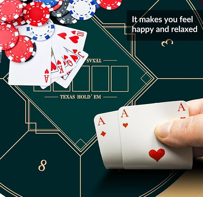 nuveti 24/31/47/55/63inch Round Poker Mat for Texas Holdem | Portable Poker Table Top with Art Deco Layout Print 6-8 Player Game Layout Mat to Play Cards, Poker Games, Blackjack, Casino