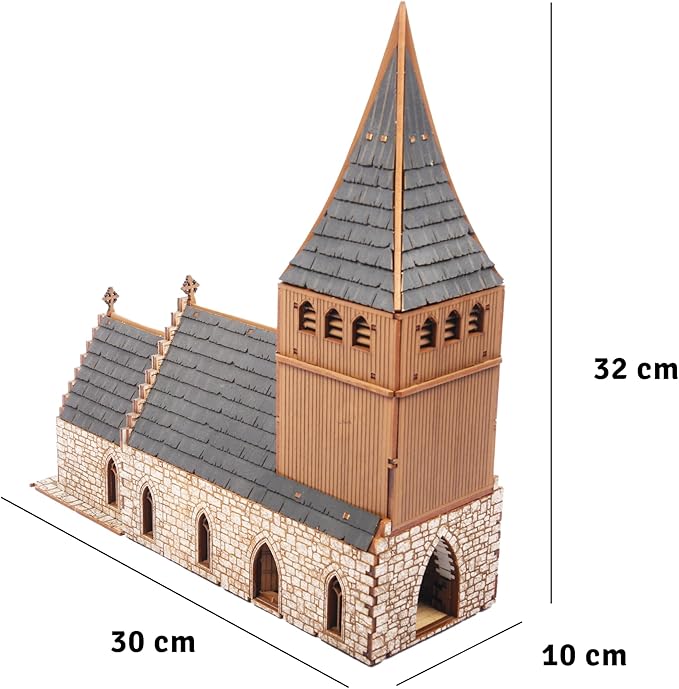 Chapel Medieval Church DIY Wooden Building Kit -308PCS; 8hrs Assembly time; Age Group 14+ - Realistic