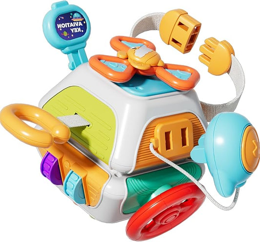 Zslnk Montessori Busy Board for 1 Year Old, Activity Cube Sensory Travel Toys for Toddlers 1-3, Baby Toys 6-12-18 Months for Boy/Girl Birthday Gift, Educational Learning Tools