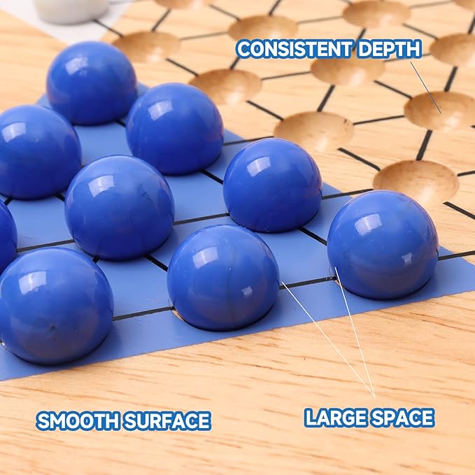 GSE Games & Sports Expert 15" Jumbo Oak Wood Chinese Checkers Board Game Set with Colorful Glass Marbles, Classic Strategy Family Board Game for Adults