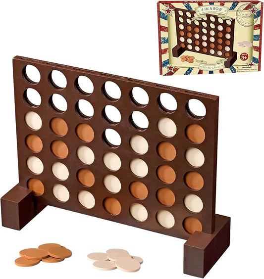 GOTHINK Wooden 4 in a Row Game, Classic Strategy Game for Kids and Adults, Connect The 4 Discs of Same Colour in a Row Perfect for Family Picnics, Camping, Great Travel Game and Gift for All Ages