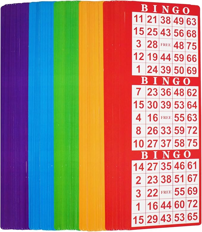 Yuanhe Bingo Paper Game Cards - 3 Cards - 100 Sheets in Mixed Colors