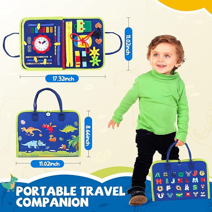 Montessori Busy Board Toys, Sensory Board for Toddlers 1-3, Travel Felt Busy Book for Airplane Car, Activity Busy Mat for Learning Fine Motor Skills Suits Boys Girls Birthday Gifts Blue/P1