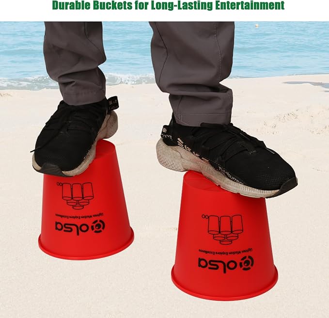 Olsa Giant Pong Yard Games, Yard Pong Outdoor Games for Adults and Family, Toss Backyard Lawn Games with 12 Buckets, Balls, Strength Carrying Bag for Beach Camping Backyard Party(Red)