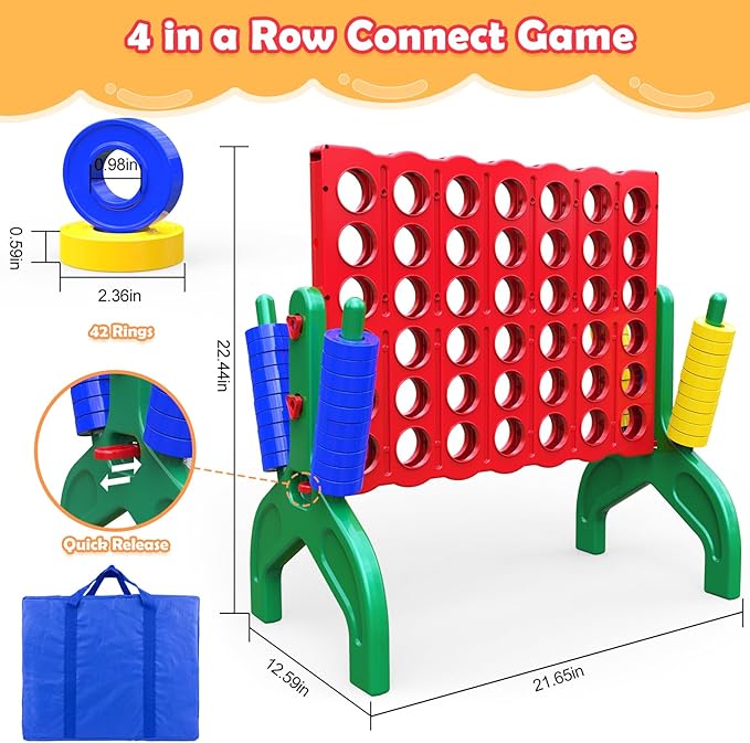 Aywewii 1.9 Feet Giant 4-to-Score Connect Game Set for Kids and Adults 4 in A Row Game Outdoor Indoor Yard Camping Party Family Games Tabletop Games