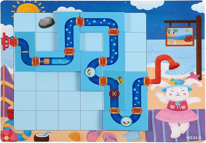 Match Pipe Puzzle Board Game,with Game Cards（30 Scenes）,Classic Path Planning Game,STEM Educational Toys,Family Game,Children's Day Gifts,Logic Labyrinth Games for Adults and Kids(2 Puzzles).