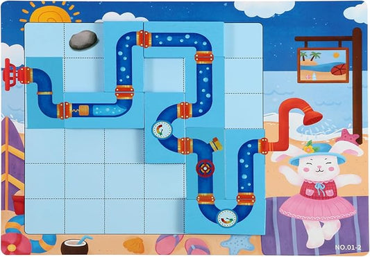 Match Pipe Puzzle Board Game,with Game Cards（30 Scenes）,Classic Path Planning Game,STEM Educational Toys,Family Game,Children's Day Gifts,Logic Labyrinth Games for Adults and Kids(2 Puzzles).