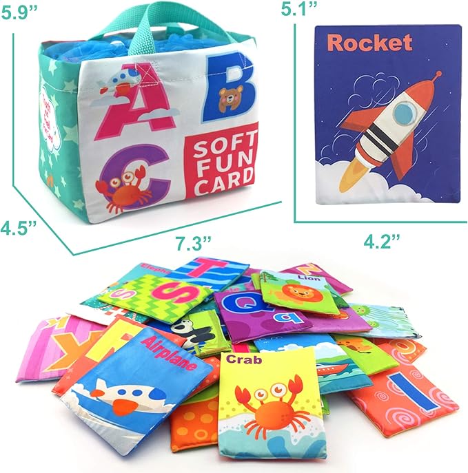 26 Pieces Soft Alphabet Cards with Cloth Storage Bag for Babies Infants, Toddlers and Kids ABCs Learning Flash Cards, Best Early Educational Toys for 0 1 2 3 Years Old Boys and Girls