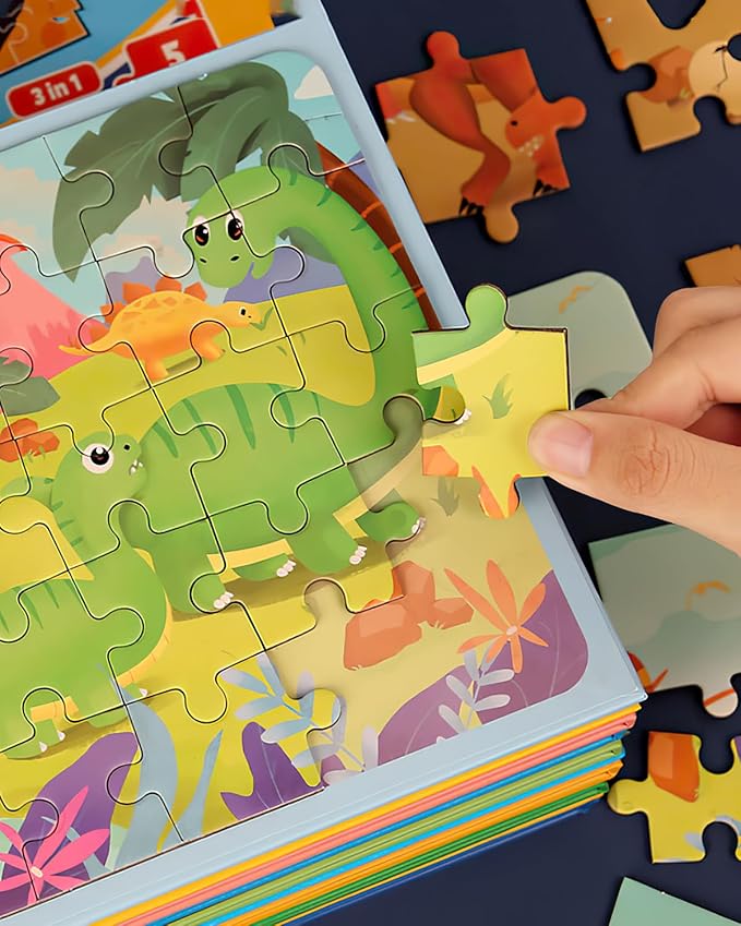 Dinosaur Magnetic Puzzles for Toddlers 3-5, 3 in 1 Travel Puzzles Book Games for Kids Ages 2-4, Travel Games and Toys for 3 4 5 6 Year olds Boys and Girls (Dinosaur 1)