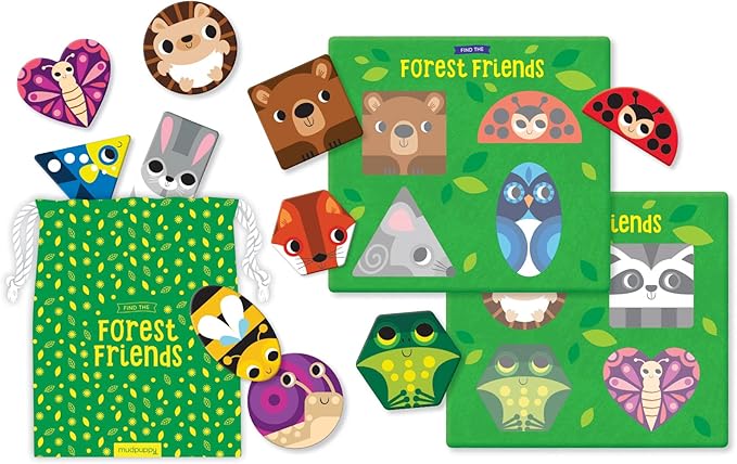 Mudpuppy Find The Forest Friends Game from Bingo with a Twist, Includes 16 Shaped Tiles, 4 Gameboards, Fabric Bag & Instructions, Perfect for Game Nights on The Go!, 2-4 Players, Ages 3+
