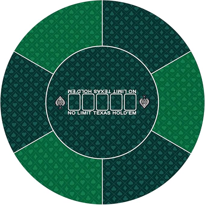 nuveti 24/31/47/55/63inch Round Poker Mat for Texas Holdem | Portable Poker Table Top with Art Deco Layout Print 6-8 Player Game Layout Mat to Play Cards, Poker Games, Blackjack, Casino