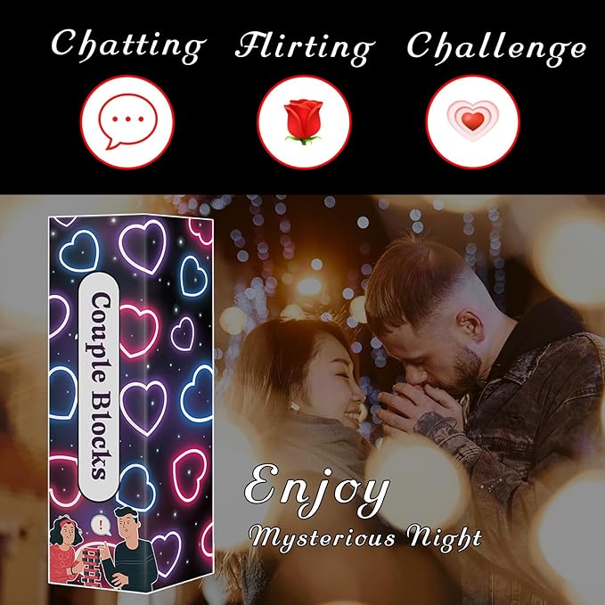 2025 Fun Valentine's Day Gift - 54 Fun Stacking Blocks, Romantic Game: Talking, Daring, Challenge for Date Night Anniversary