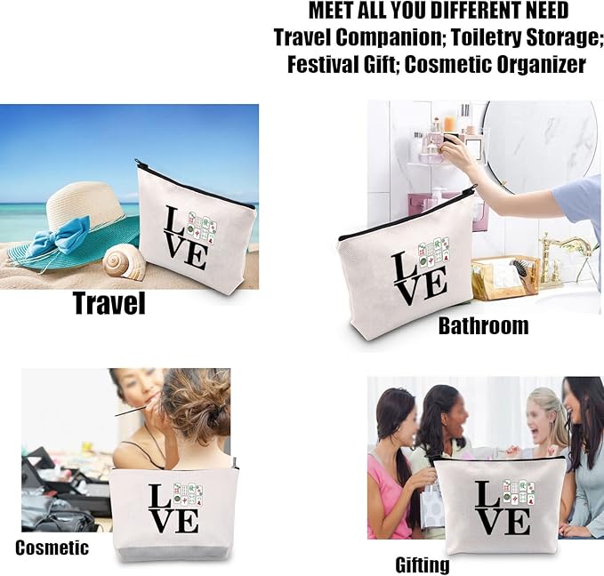 JYTAPP Mahjong Bag Love Mahjong Gift Mahjong s Cosmetic Bag Zipper Pouch Mahjong Board Game Storage Bag for Mahjong Lover Mahjong Player Gift