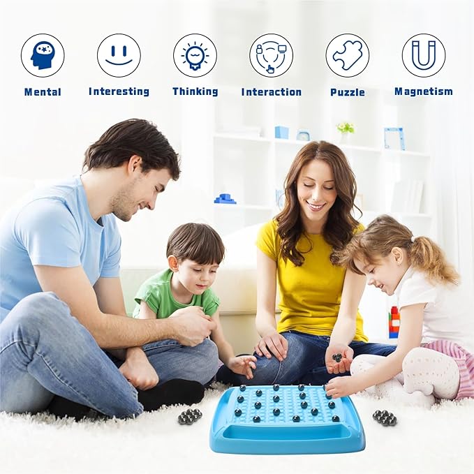 Magnetic Game Chess, Magnet Chess Fun Family Games for Kids and Adults,Magnet Chess Game with 40Pcs Magnetic Stones,Table Top Magnetic Board Game,2-4 Players