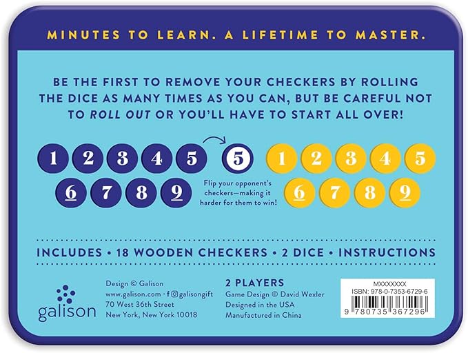 Galison Roll Out! Game – Fun, Easy to Play Dice Game for Kids, Ideal for 2 Players, Ages 6+ – Convenient Storage Tin and Instructions Included, Great Travel Activity for Kids