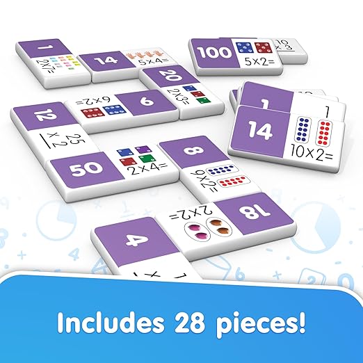 Junior Learning Multiplication Dominoes Game Set, 28 Pieces, Ages 7-9, Math Skills, Grade 2-3