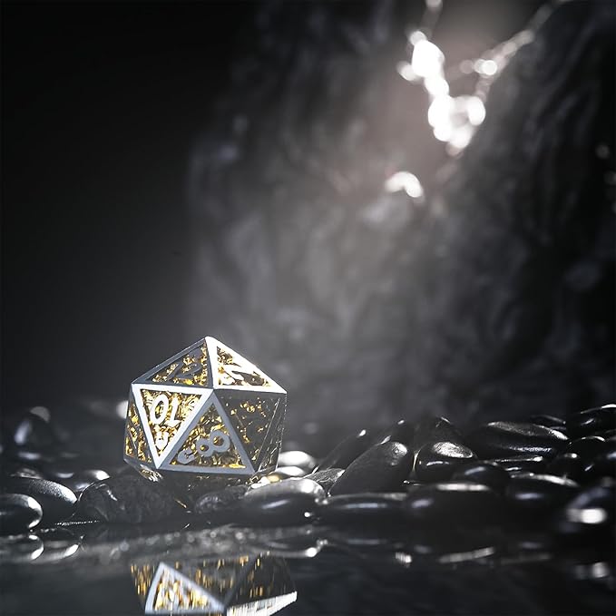 Metal DND Dice Set,Colorful Dragon Scales DND Dice 7-Pcs Metal Polyhedral Dice Set for Dungeons and Dragons RPG MTG Table Games(Silver-Gold)