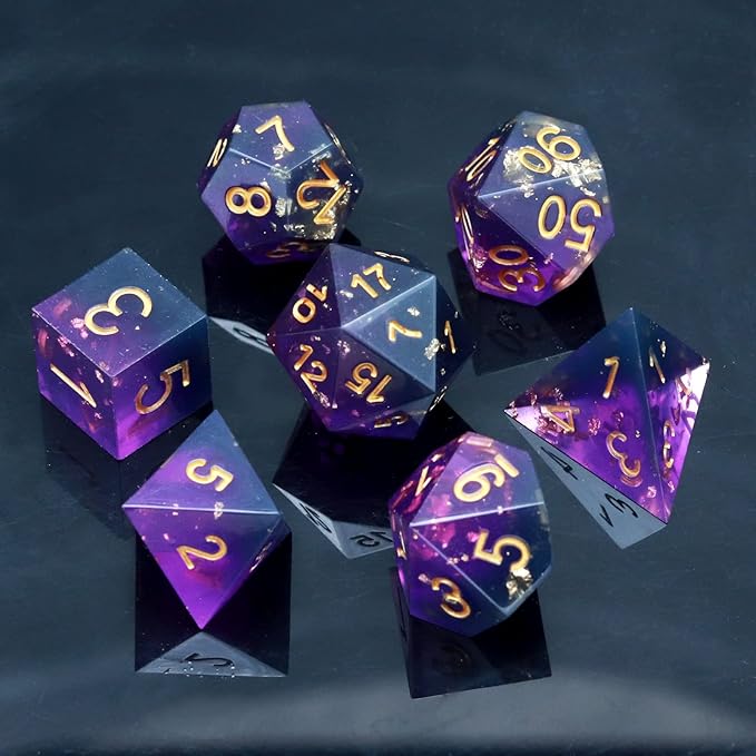 Haxtec DND Dice Set Sharp Edge Resin Dice with Dice Case Purple Black D&D Dice for RPG Role Playing Games Dungeons and Dragons Gift War Series
