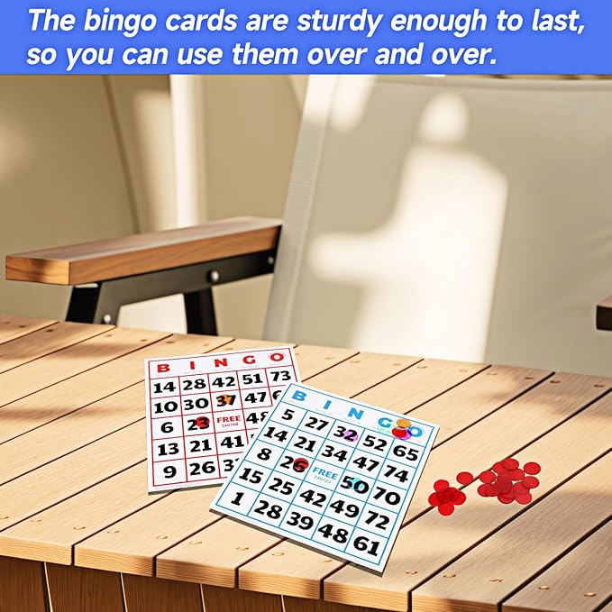 GSE Games & Sports Expert 50-Pack Jumbo Multi-Color Bingo Cards, Large Font Numbers, Reusable Bingo Cardboard for Large Groups, Family/Friend Parties, Game Nights