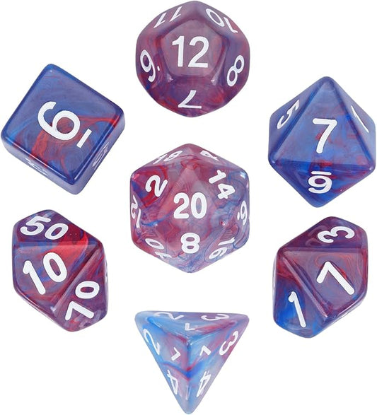 7-Die DND Dice Set Polyhedral Dice Set with a Leather Dice Bag, D&D Dice Set for Dungeons and Dragons, RPG Table Games (Transparent Blue Mix Red)