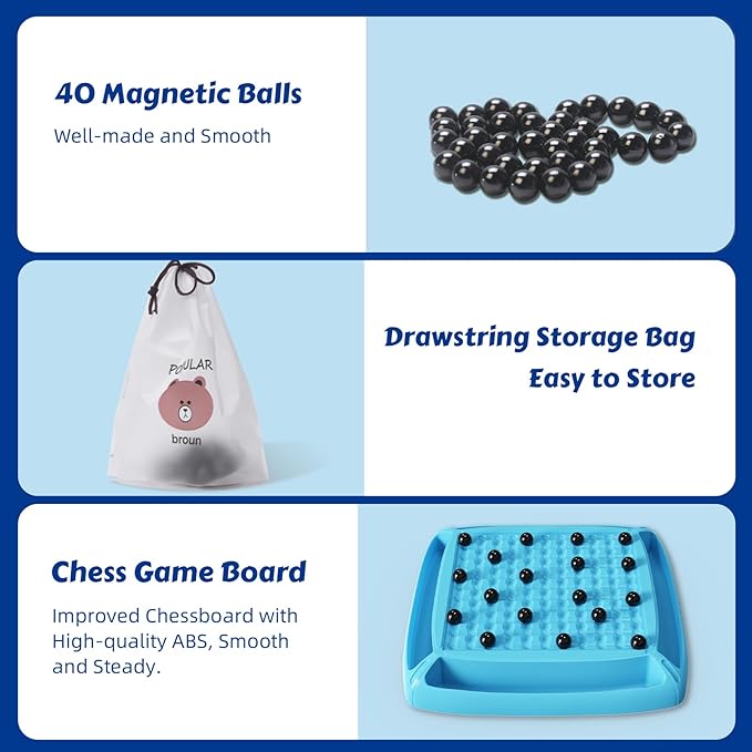 Magnetic Game Chess, Magnet Chess Fun Family Games for Kids and Adults,Magnet Chess Game with 40Pcs Magnetic Stones,Table Top Magnetic Board Game,2-4 Players
