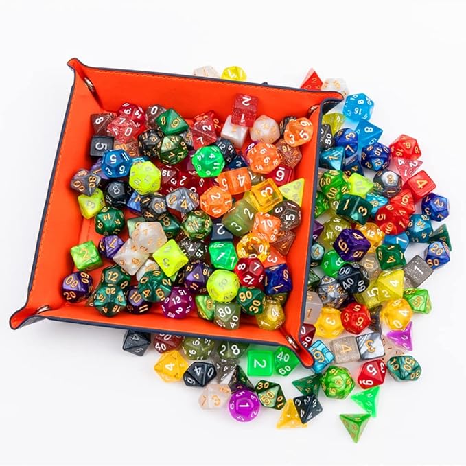 25 Sets DND Dice Polyhedral Dice Dungeons and Dragons Rolling Dice for RPG MTG Table Games Dice Bulk with Free Drawstring Bags and PU Leather D&D Dice Tray (Colored)