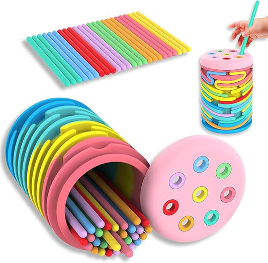 Sensory Activity Board Montessori Toys for 2-3 Year Old Kids,Learning Color Sorting Silicone Toys for Stress Relief,Calming,Focus,ADHD,Autism,18 Month Baby Boys Girls Gifts with 24 Strings