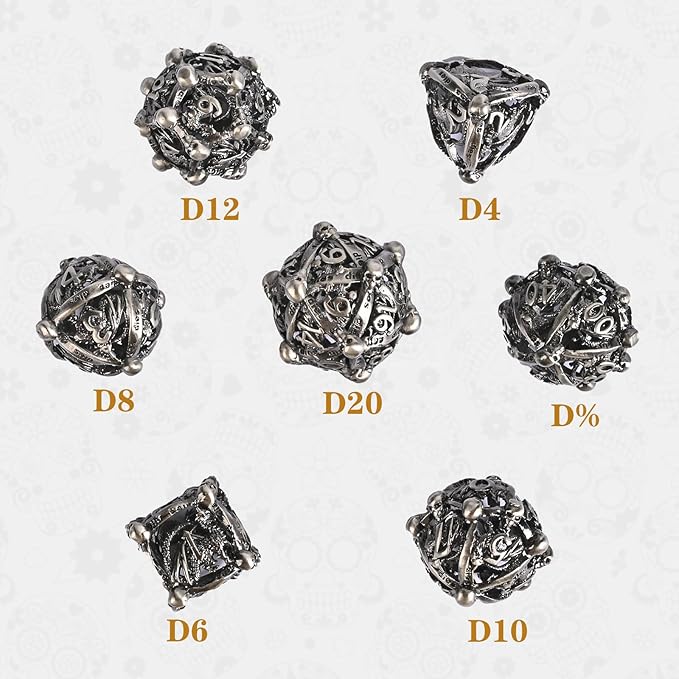DND Metal Dice Set, UBEUCK 7PCS Gear Metal DND Dice Set for Dungeons & Dragons Board Games Boxes (Antique Nickel dice)
