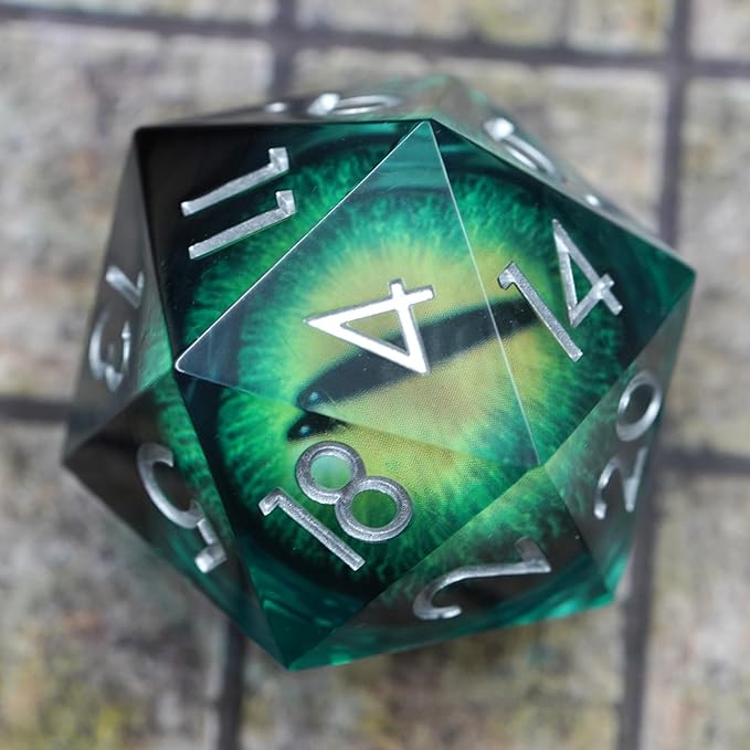 Dungeons and Dragons DND Dice D20, Moving Eyeball Liquid Core Dice Set D&D 33MM Oversized D20 Single Sharp Edge Resin dice with Gift Case, Polyhedral Dice for Role Playing Game