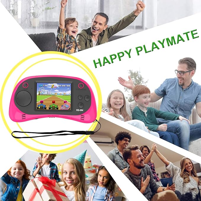 EASEGMER 16 Bit Kids Handheld Games Built-in 220 HD Video Games, 2.5 Inch Portable Game Player with Headphones - Best Travel Electronic Toys for Kids Age 3-10 Years Old Children (Pink)