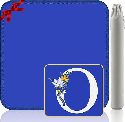 Mahjong Mat for Table | Neoprene Anti-Slip Noise Reduction | 32.4x32.4 Inch Blue | Perfect for American Mahjong, Poker, Card & Board Games | Great Gift Idea(Custom Letter O Edition)