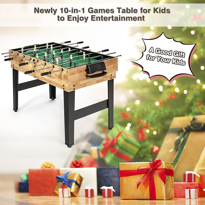 Giantex 10-in-1 Multi Game Table, Combo Game Table Set w/Hockey, Foosball Pool Ping-Pong Chess Cards Checkers Bowling, Shuffleboard, Backgammon, Adult Size Foosball Table for Game Room, Family