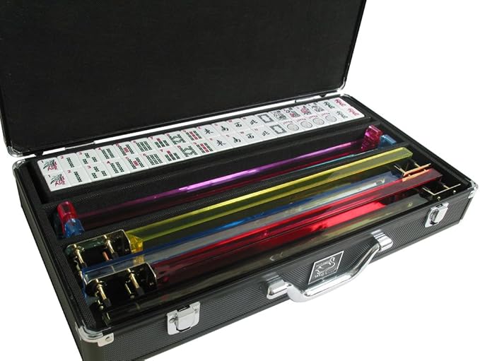 Set - American Mahjong Game Set (White Tiles, Pusher Arms, Aluminum Case, Black)