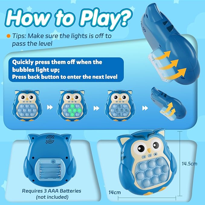Sensory Pop Fidget Toys for Kids 3-12,Handheld Game for Kids,Light Up Fidget Toy,Travel Games,Airplane Toys for 3 4 5 6 7 8 9 Year Old,Quick Push Pop Game Christmas Birthday Gifts for Boys and Girls