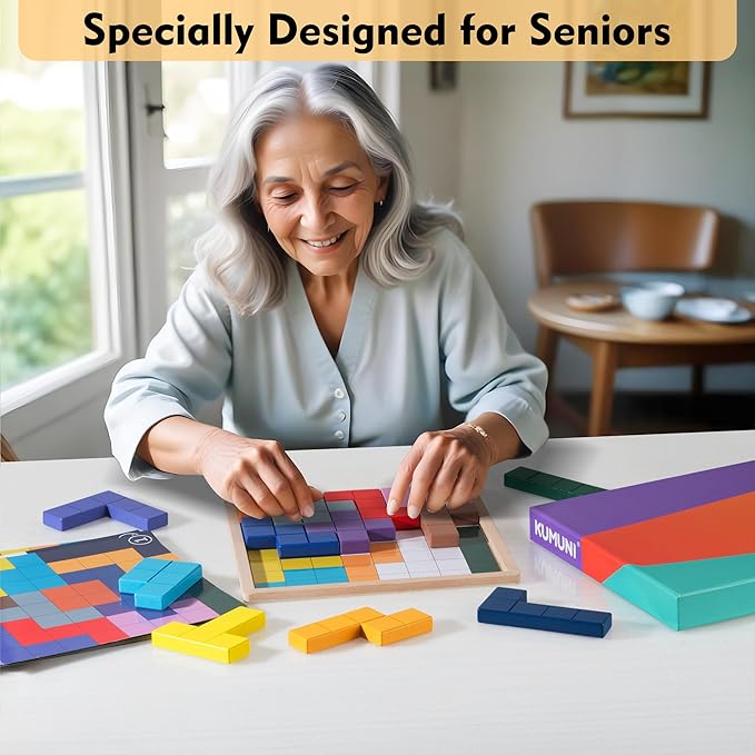 Dementia Products for Elderly, Wooden Tiles Matching Game with 40 Templates, Dementia Activities for Seniors, Easy Memory Games for Alzheimer's, Large Puzzle Pattern Blocks