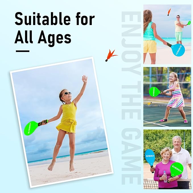 EVERICH Upgraded Toss Catch Paddle Ball Game Set Flying Disc, Outdoor Racket Games for Kids Adults, Beach Pool Sand Lawn Toys Includes 8 Paddles 8 Balls 8 Birdies, Birthday Easter Gift for Boys Girls
